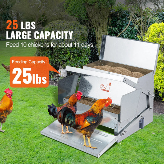 Automatic Poultry Feeder — 25 lbs Galvanized Steel | Feeds 6 to 36 Chickens | Up to 11 Days