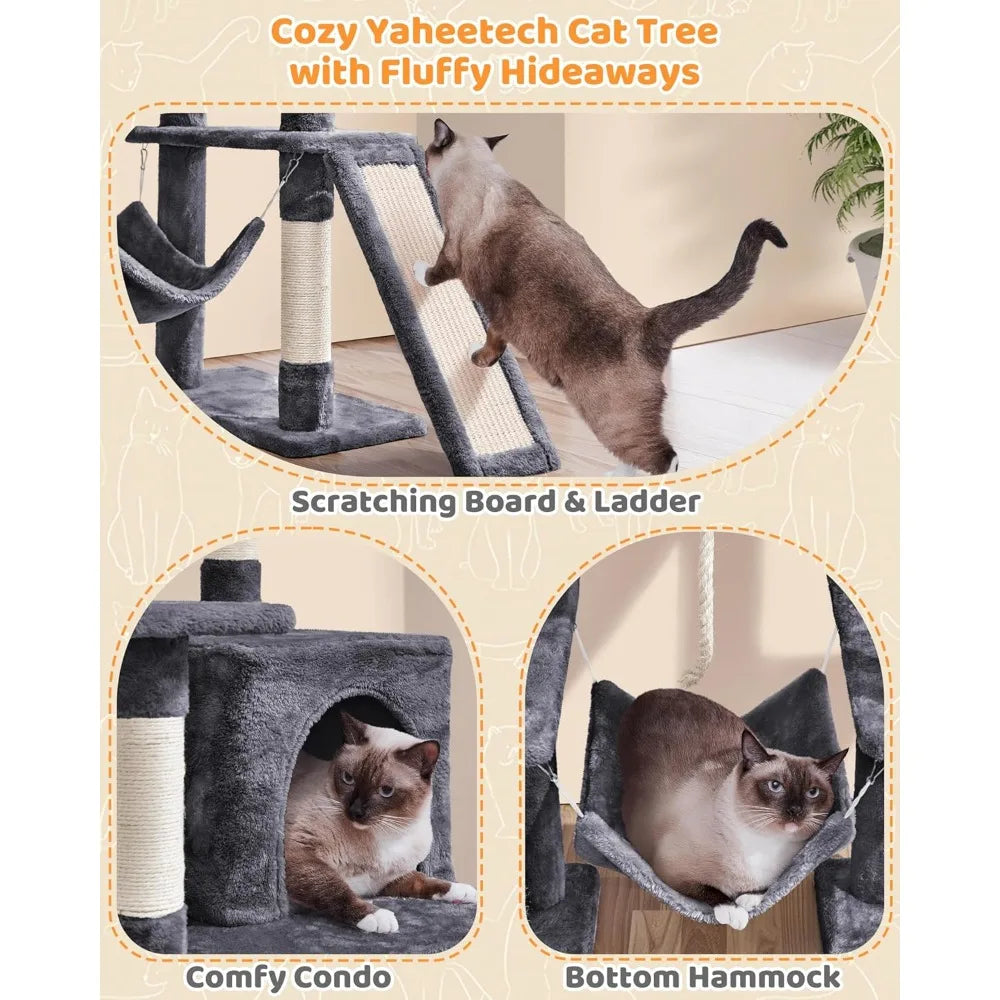 63" Multi-Level Cat Tree — Sisal Scratching Posts, Condo, Hammock & Dangling Ball