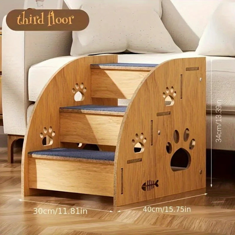 Wooden Dog Stairs — 2 or 3 Tier Non-Slip Pet Steps for Beds & Sofas