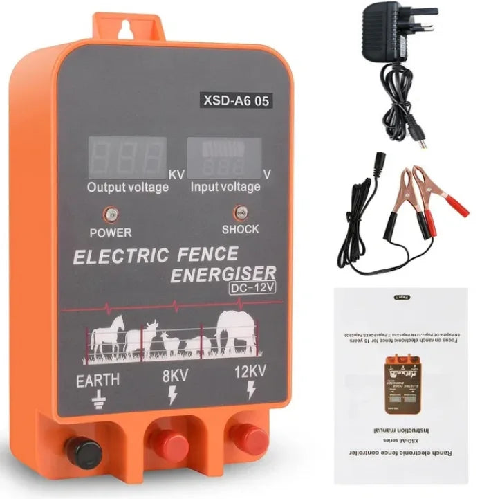 Electric Fence Energizer 2.5 Joule — 5-10KM Range, LCD Display, 12V for Livestock & Farm