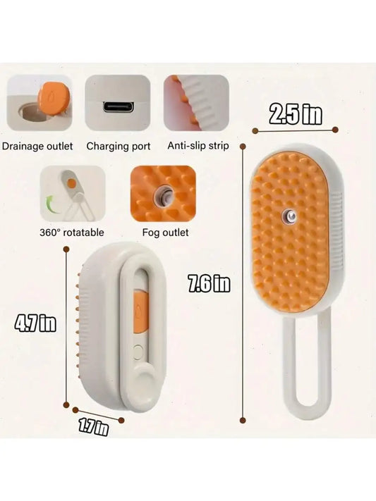 4-in-1 Upgraded Pet Steam Brush — Anti-Static, Deep Clean, 360° Rotating Handle, No Rinse