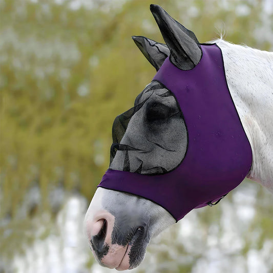 Horse Fly Mask — Breathable Mesh Hood with Ear Protection | Anti-Fly & Mosquito Bonnet | Black, Grey, Blue, Red, Purple
