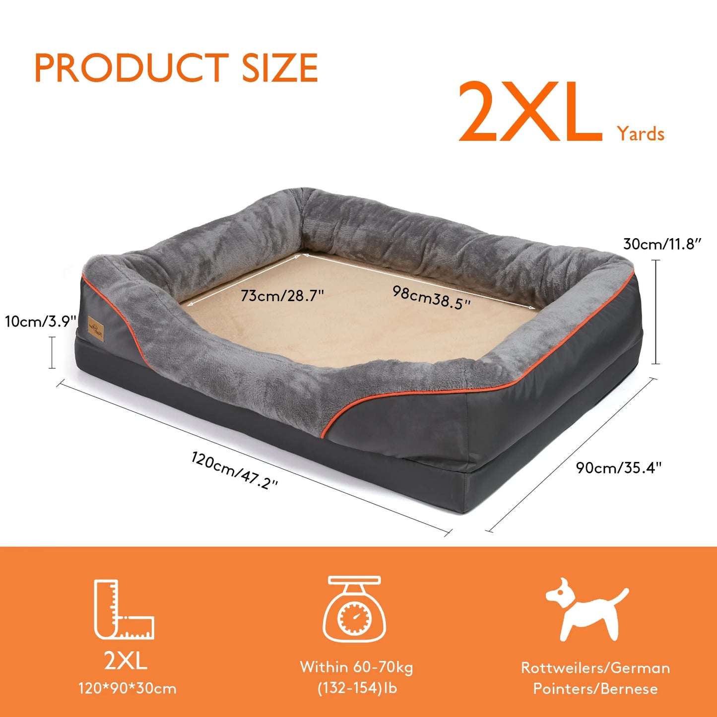 Large Orthopedic Dog Bed — Removable Machine-Washable Waterproof Cover
