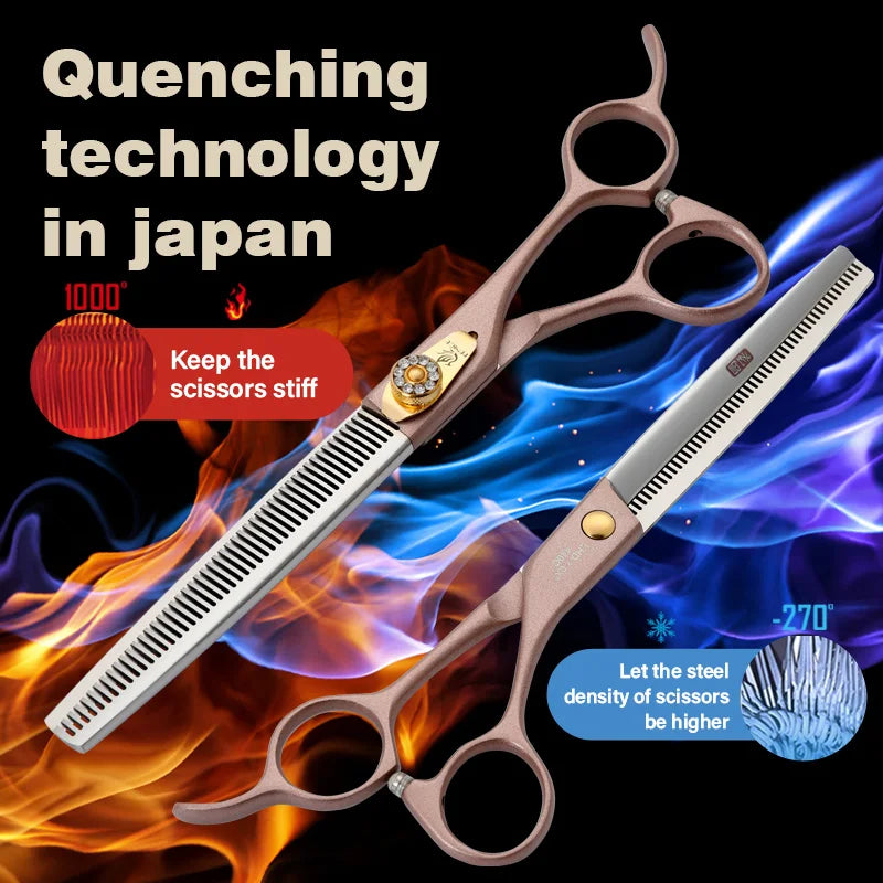 Fenice 7.5" Professional Pet Thinning Scissors — JP440C Steel, 35% Thinning Rate