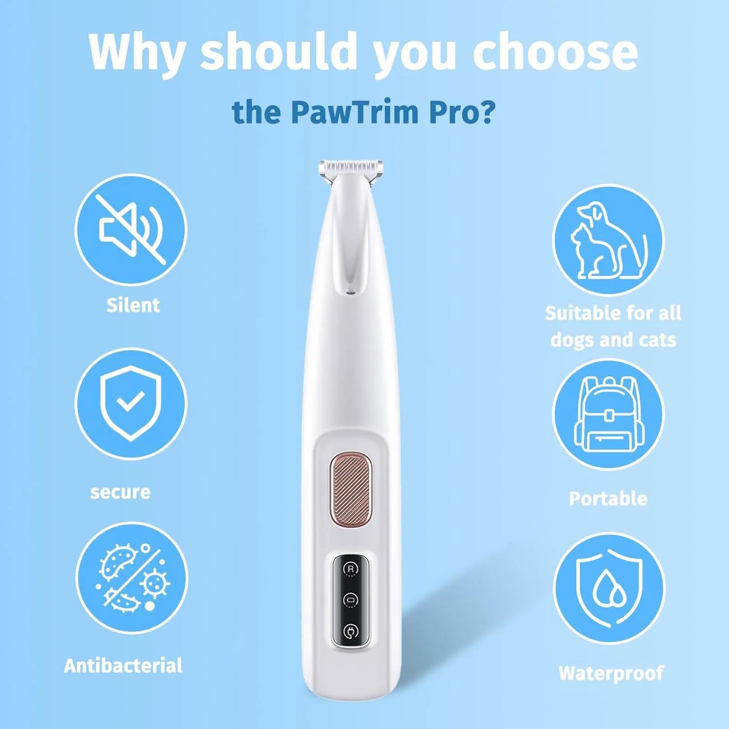 Rechargeable Pet Grooming Trimmer with LED Light — Low Noise, 18mm Blade, Cats & Dogs