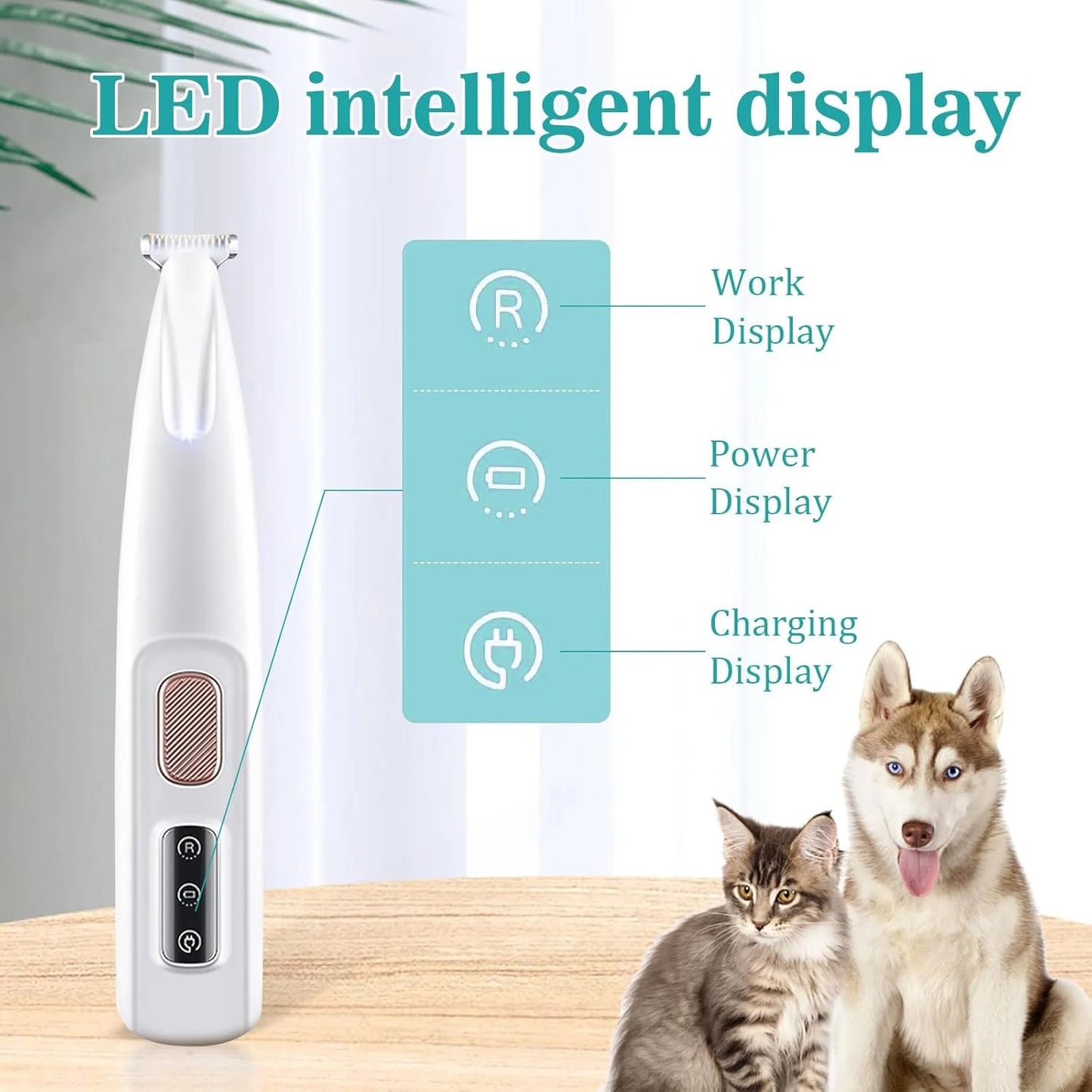 Rechargeable Pet Grooming Trimmer with LED Light — Low Noise, 18mm Blade, Cats & Dogs