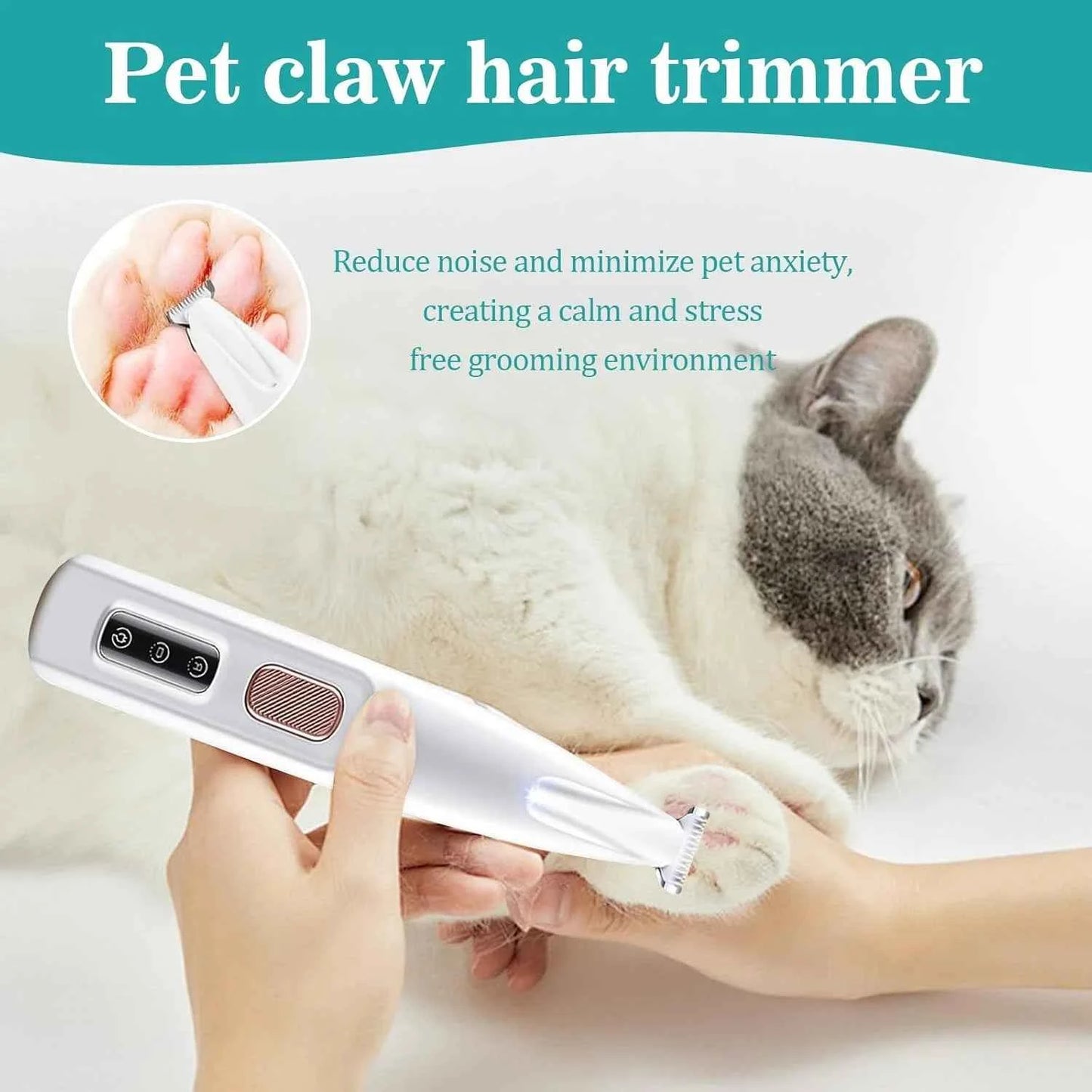 Cat Dog Paw Trimmer Rechargeable Pet Grooming Clippers with LED Light 18mm Precision Blade Low Noise for Paws Eyes Ears Face