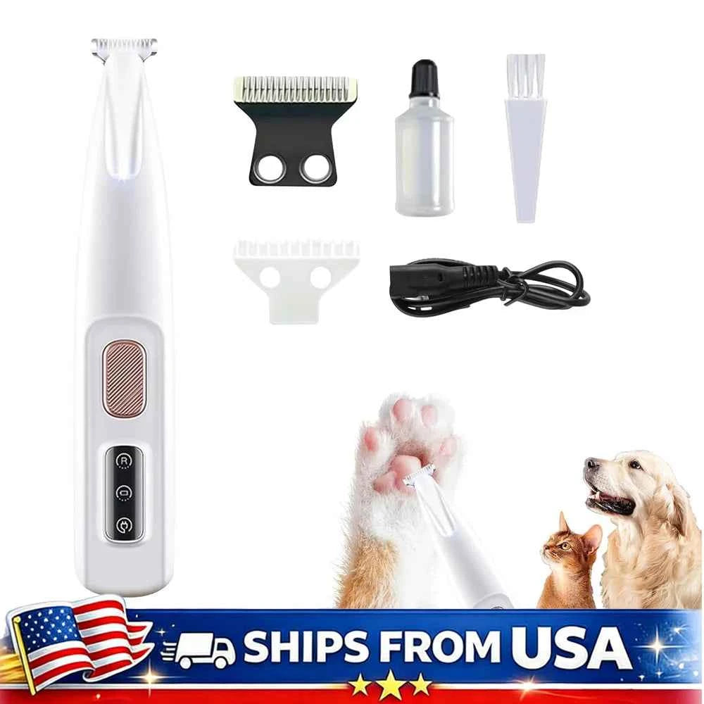 Cat Dog Paw Trimmer Rechargeable Pet Grooming Clippers with LED Light 18mm Precision Blade Low Noise for Paws Eyes Ears Face
