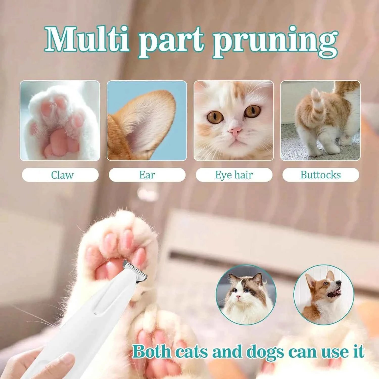 Cat Dog Paw Trimmer Rechargeable Pet Grooming Clippers with LED Light 18mm Precision Blade Low Noise for Paws Eyes Ears Face
