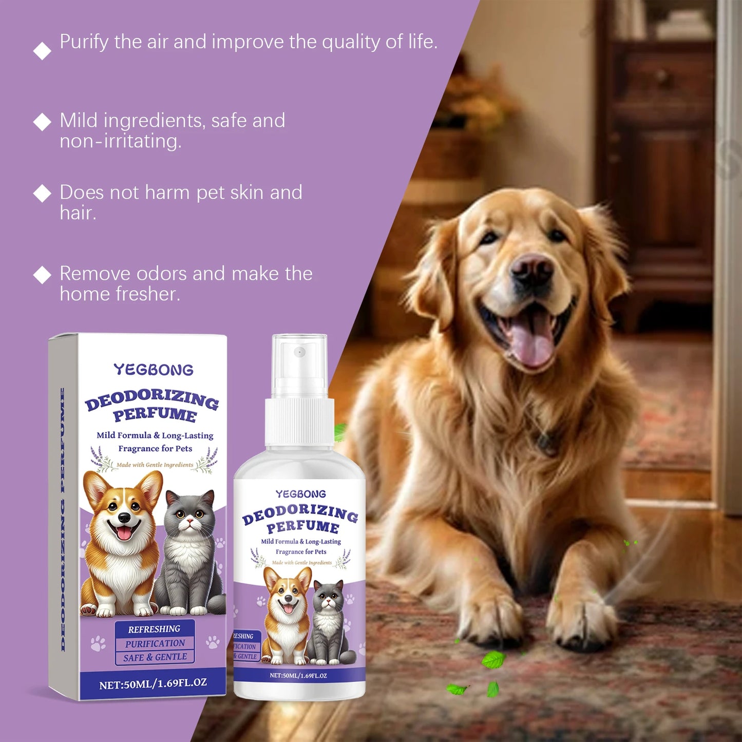 Dog and Cat  Deodorizing Spray Eliminate Bad ODORS ,Non-irritating Refreshing Air
