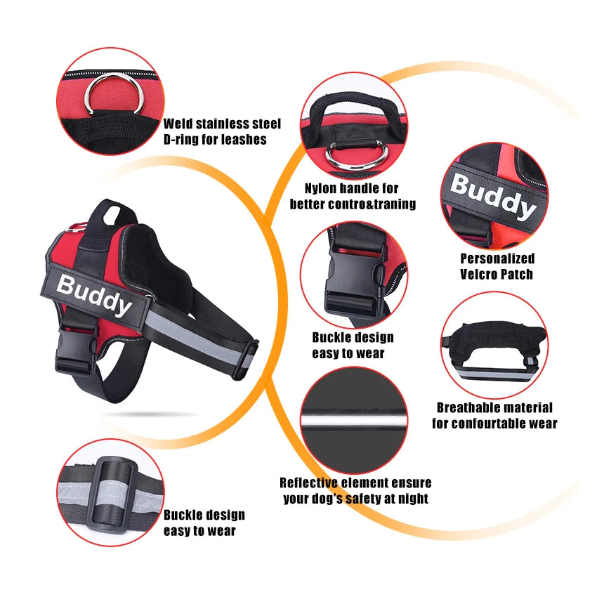 No-Pull Reflective Dog Harness Vest — Breathable, Adjustable with Custom ID Patch