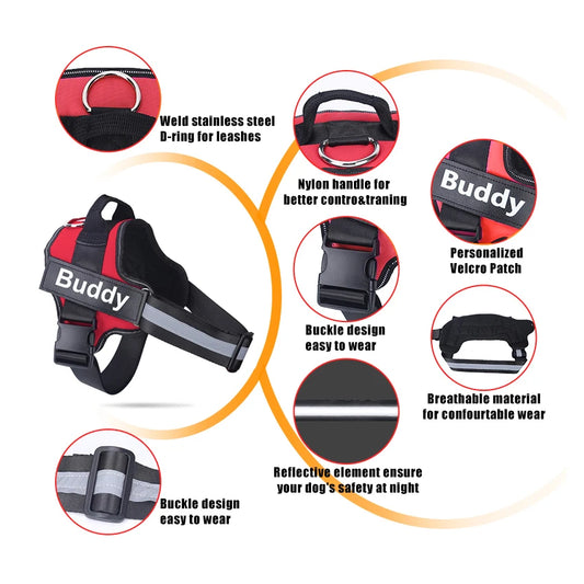 No-Pull Reflective Dog Harness Vest — Breathable, Adjustable with Custom ID Patch