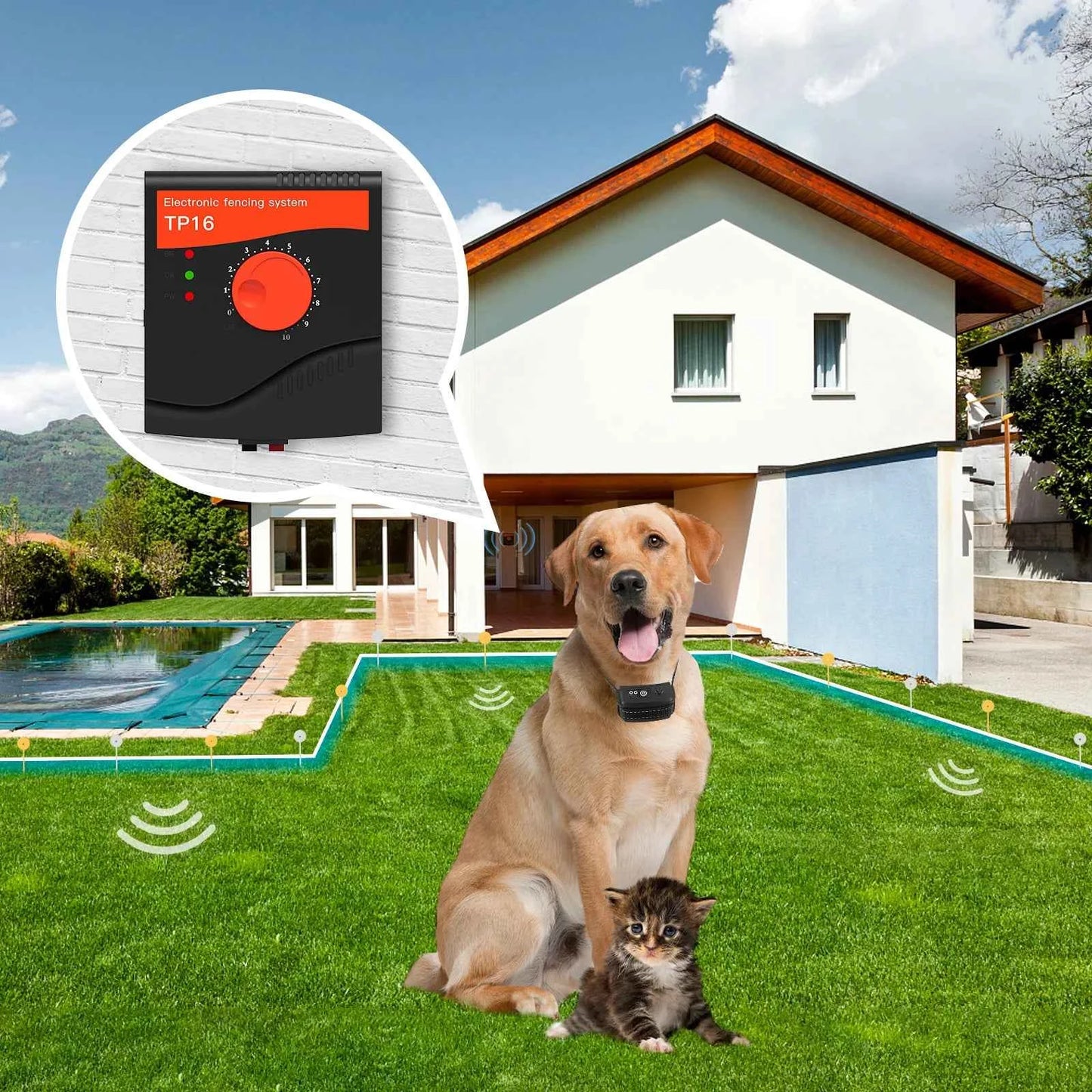Dog Training Collar and Electric Fence TP16 5625 Square Meters, Waterproof, Rechargeable, Electric shock
