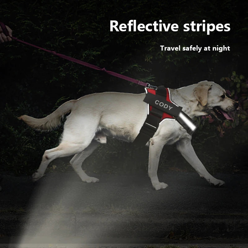 No-Pull Reflective Dog Harness Vest — Breathable, Adjustable with Custom ID Patch