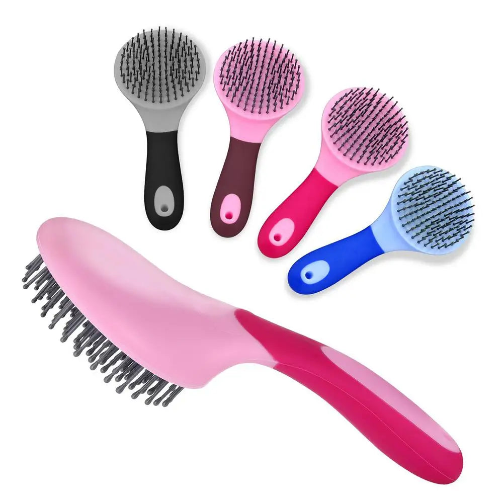 Horse Mane & Tail Brush — Soft Rubber Grip, Needle Bristles (Random Color)