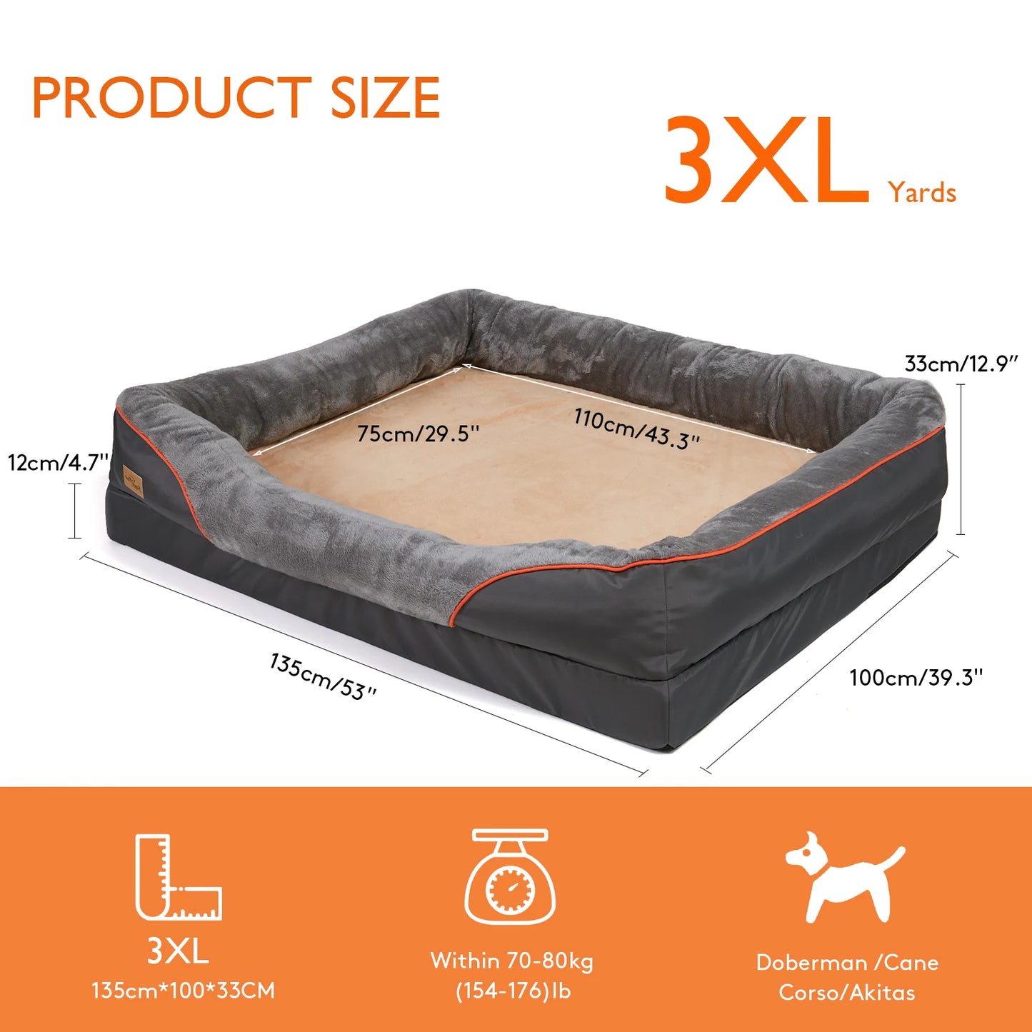 Large Dog Bed with Removable Washable Waterproof Cover — Sponge Foam Support (Copy)