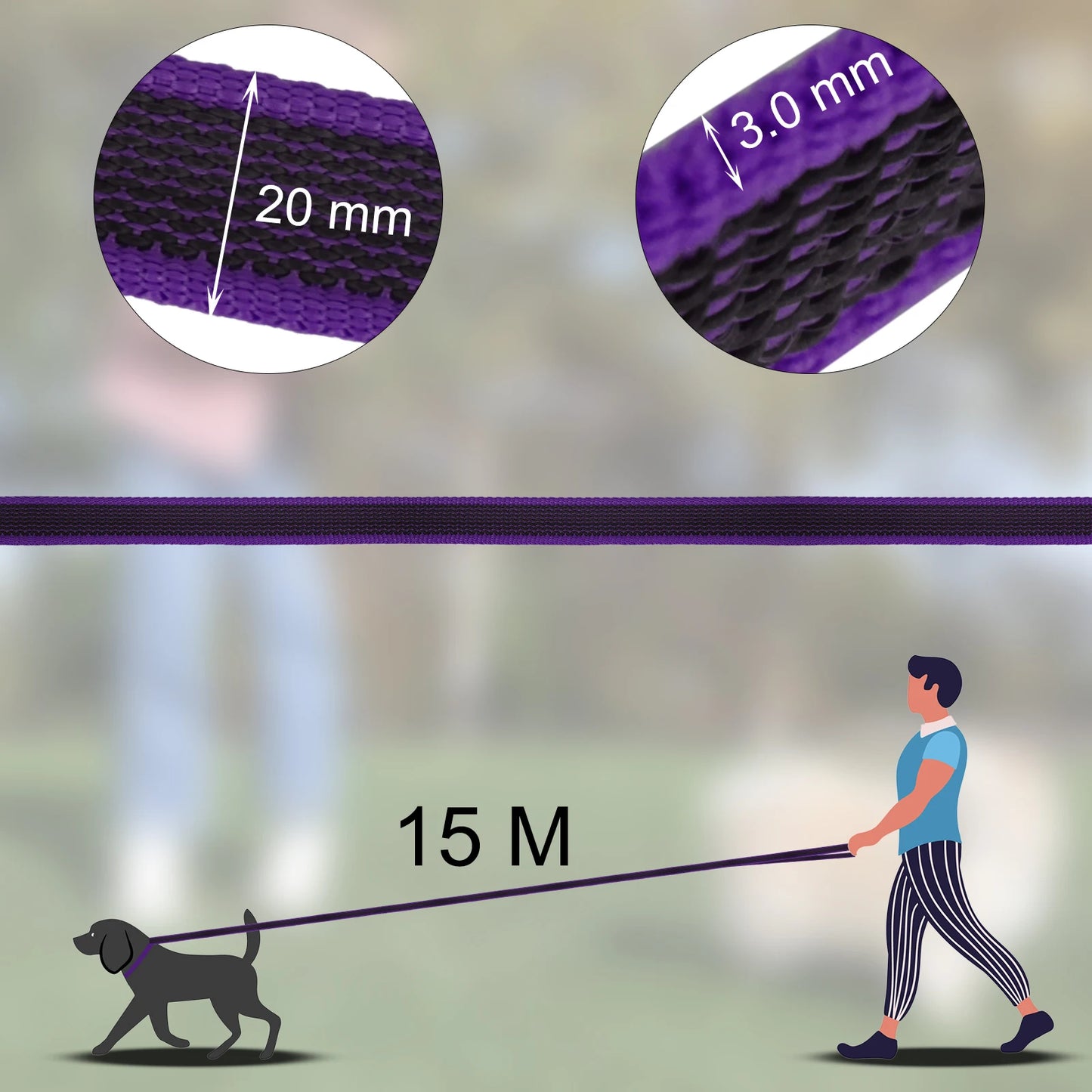 Long Dog Leash — 1.5m, 2m, 3m, 5m, 10m & 15m Options for Small, Medium & Large Dogs