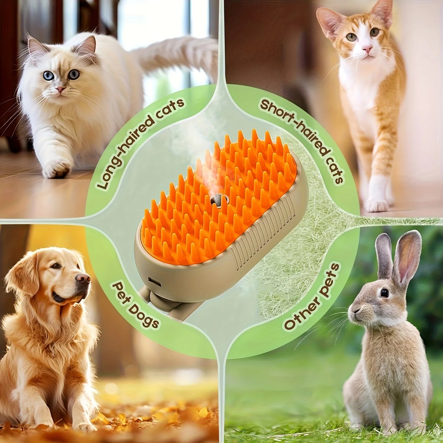3-in-1 Self-Cleaning Pet Grooming Brush — Steam Spray & Shedding Control