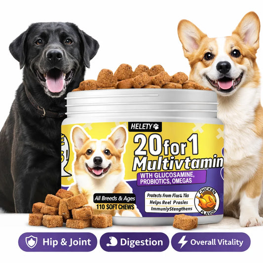20-in-1 Dog Multivitamin Soft Chews — Skin, Coat, Immune, Gut Health with Omega-3, Iron & Zinc