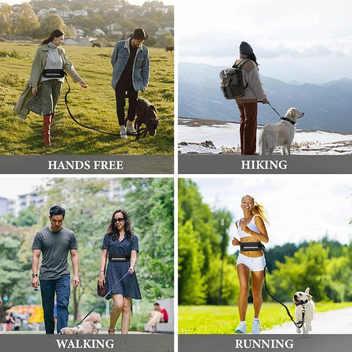 Hands-Free Dog Leash with Waist Bag — Reflective, Retractable, Elastic Belt