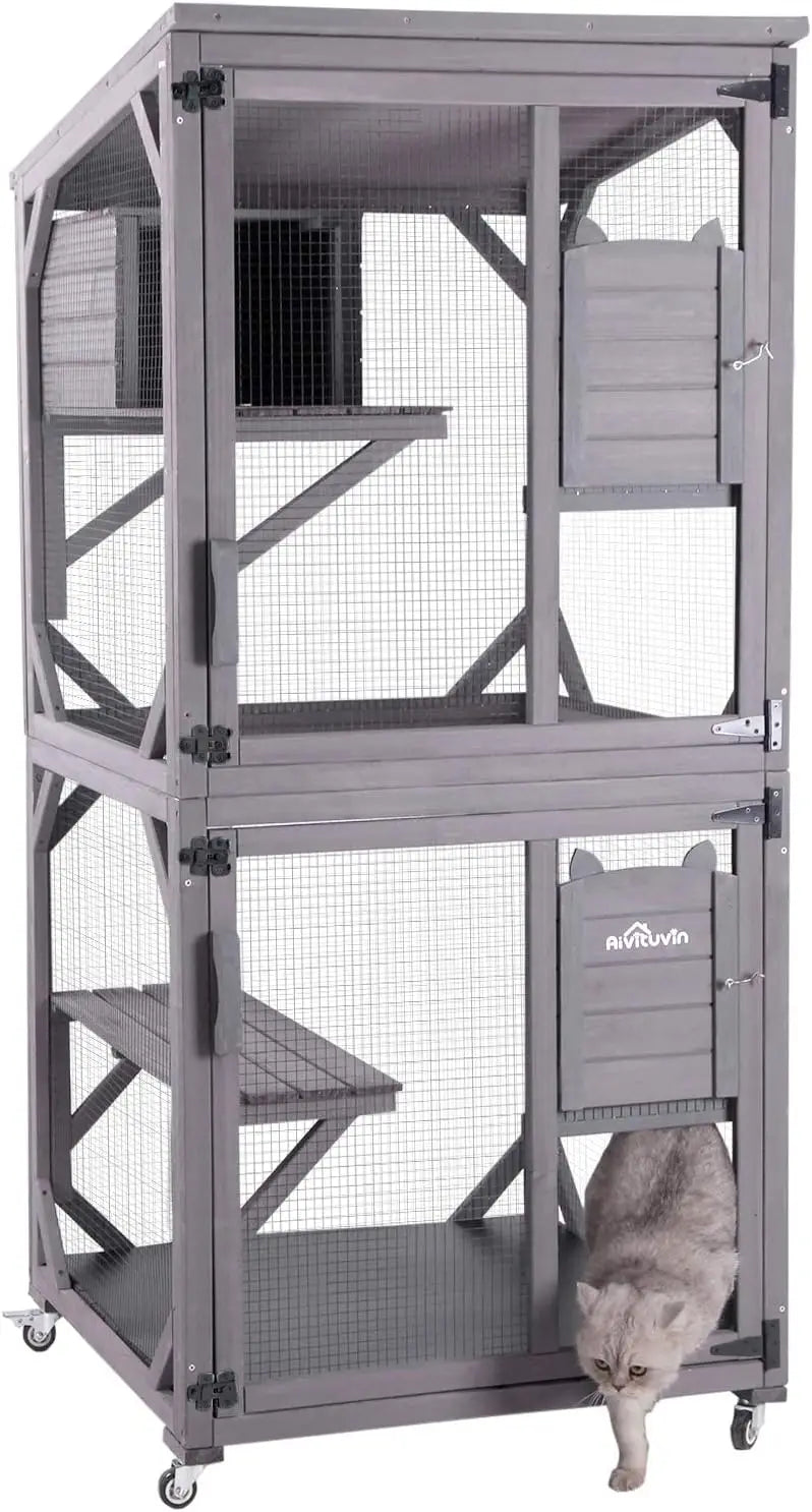 Indoor & Outdoor Cattery — Wooden Fir & PVC Cat Enclosure