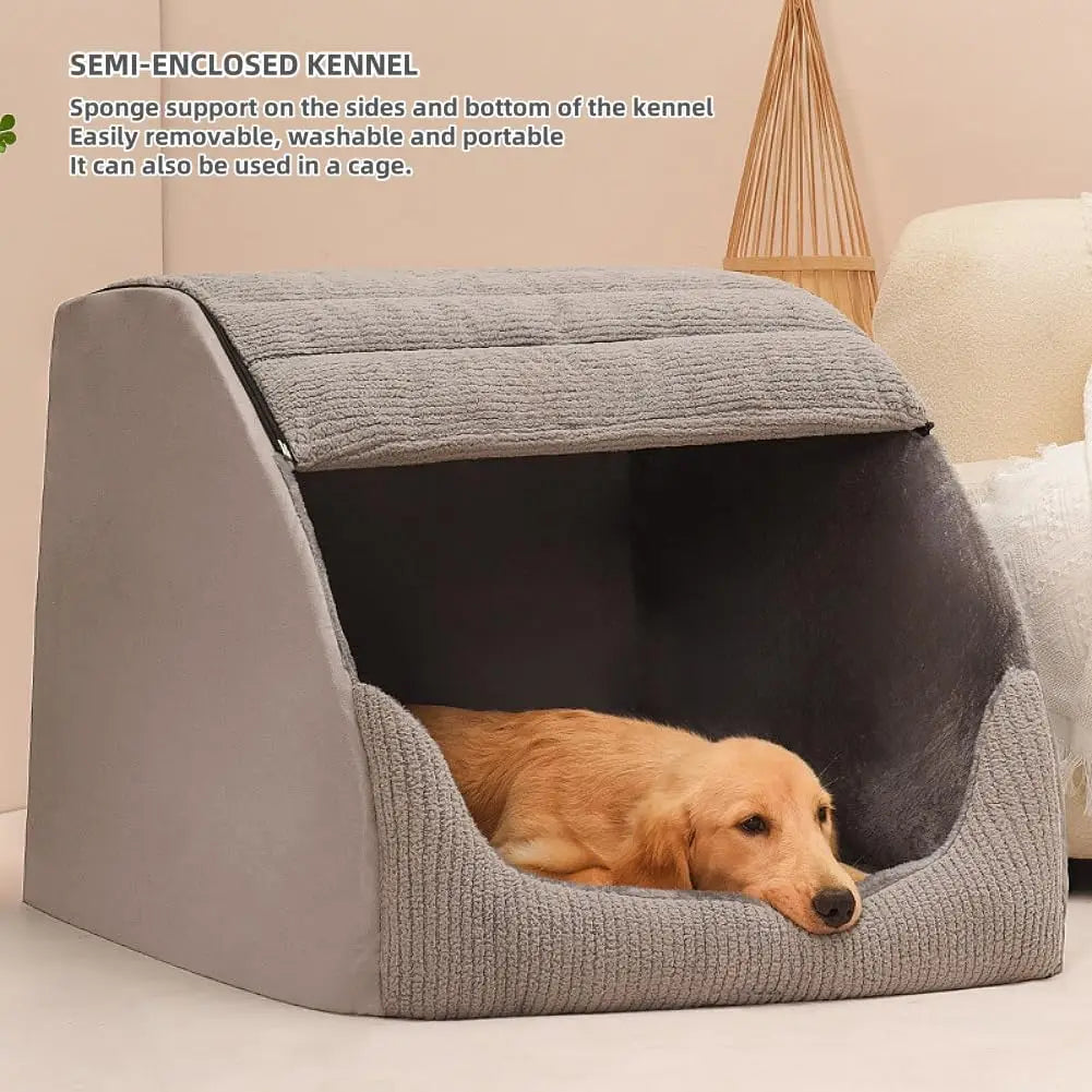 Extra Large Dog Bed Cave House — 30D Memory Sponge, Plush Indoor, Non-Slip Bottom