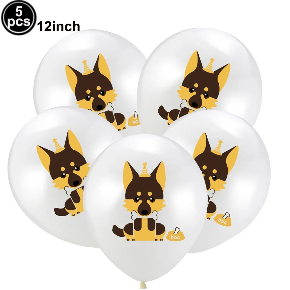 Dog Birthday Party Balloons — 12" Latex Puppy Print, Pack of 12