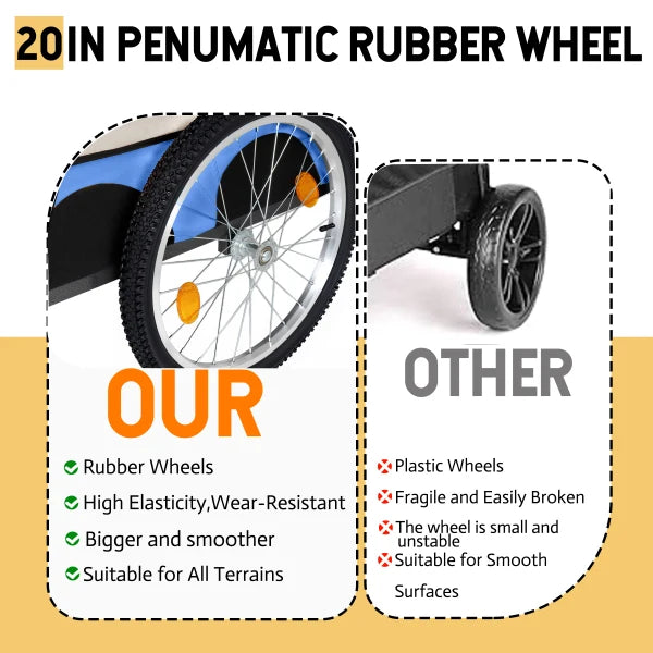 Folding Dog Bike Trailer — Lightweight Portable Pet Carrier with 20" Wheels & Steel Frame