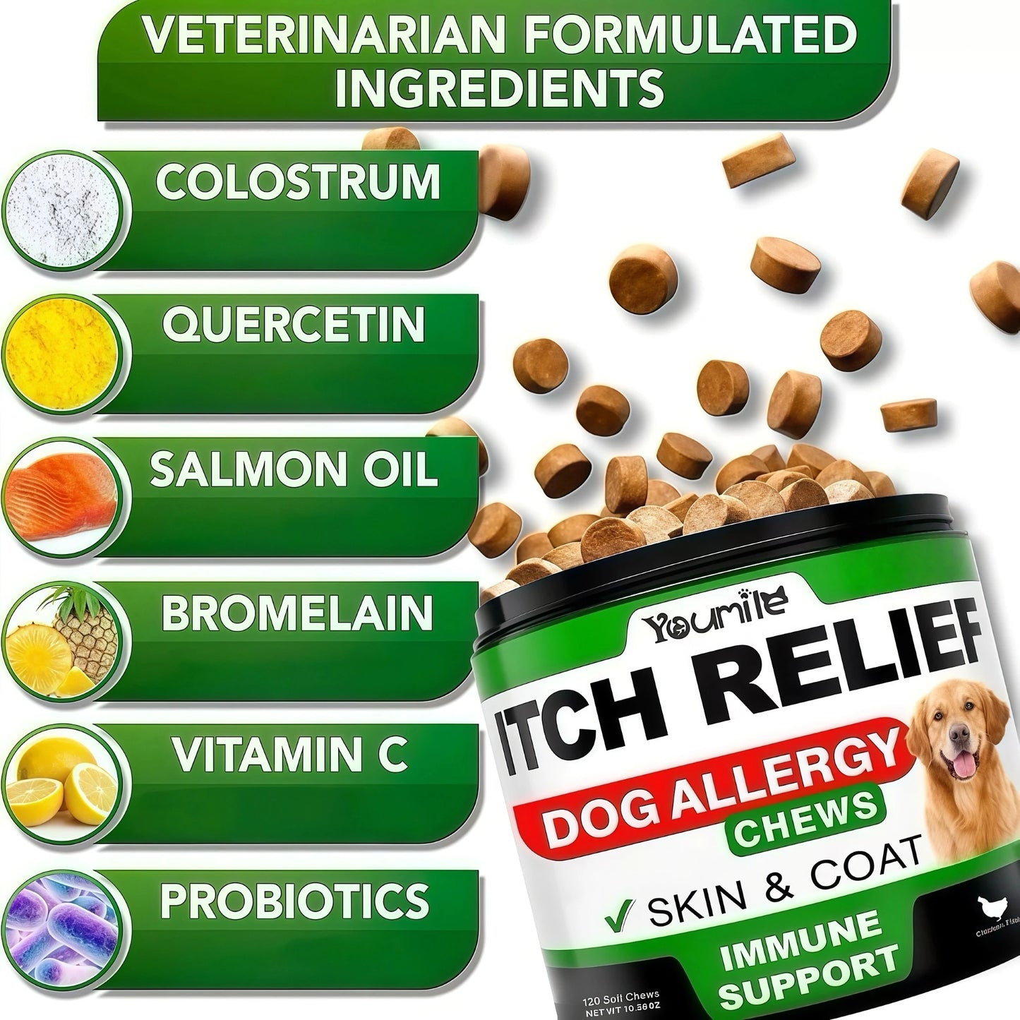 Dog Itch Relief & Allergy Chews — Immune Support, Gut Health & Skin & Ear Itching Relief