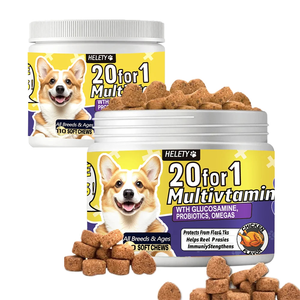 20-in-1 Dog Multivitamin Soft Chews — Skin, Coat, Immune, Gut Health with Omega-3, Iron & Zinc