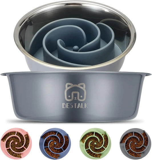 2-in-1 Stainless Steel Slow Feeder Dog Bowl — Silicone Insert, Anti-Slip Base, All Dog Sizes