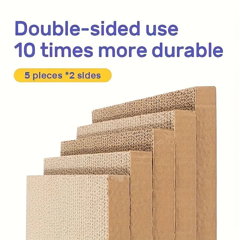 5-Pack Corrugated Cardboard Cat Scratch Boards — Double-Sided, Wear-Resistant Scratching Pads
