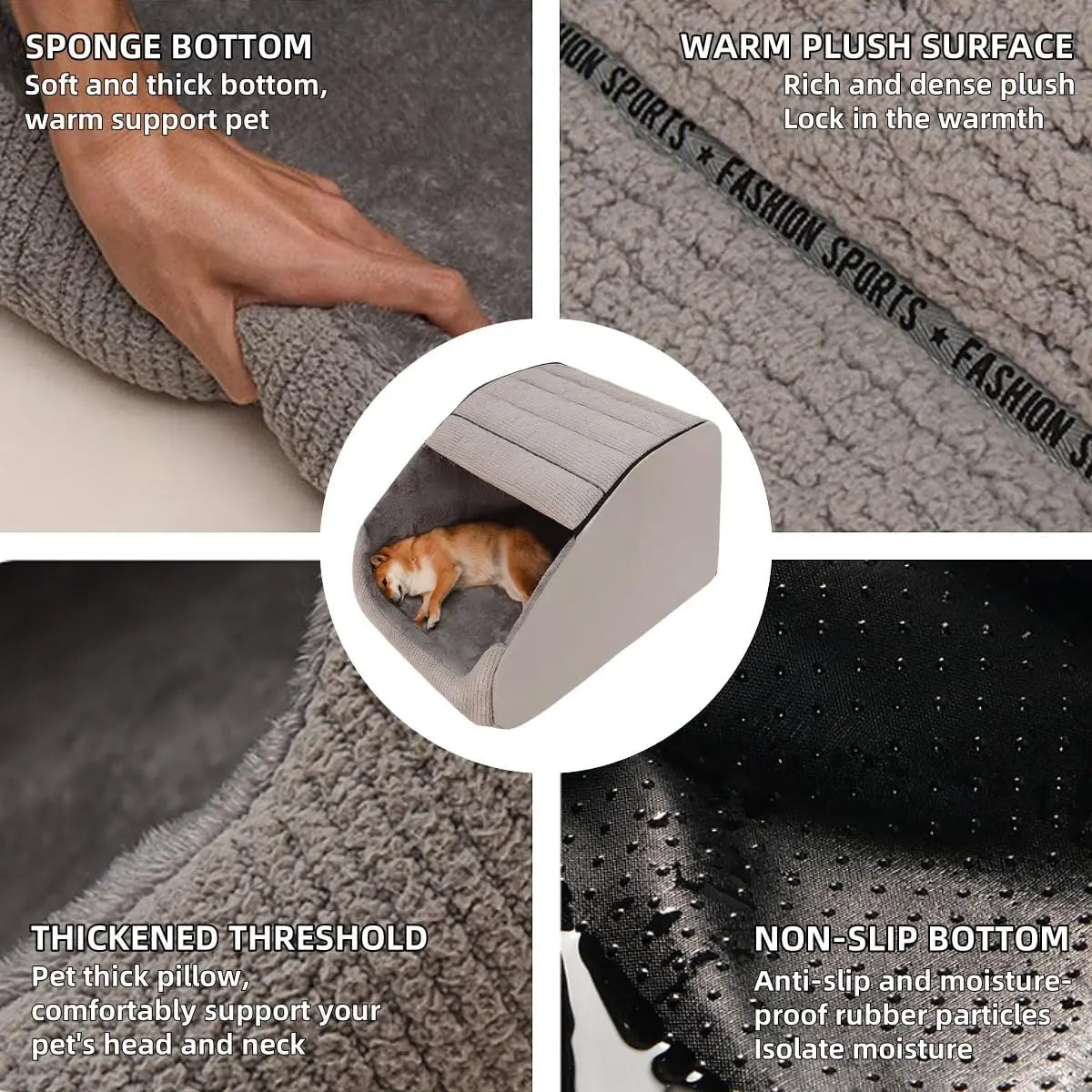Extra Large Dog Bed Cave House — 30D Memory Sponge, Plush Indoor, Non-Slip Bottom
