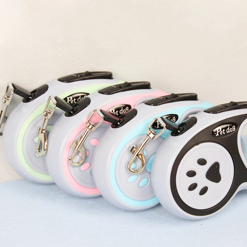 Retractable Dog Leash — Nylon Rope, 3m or 5m | Blue, Green, Black & Pink
