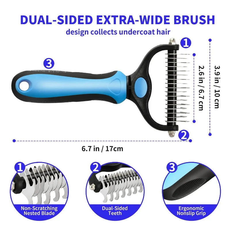 Self-Cleaning Pet Deshedding & De-Matting Comb — For Dogs & Cats