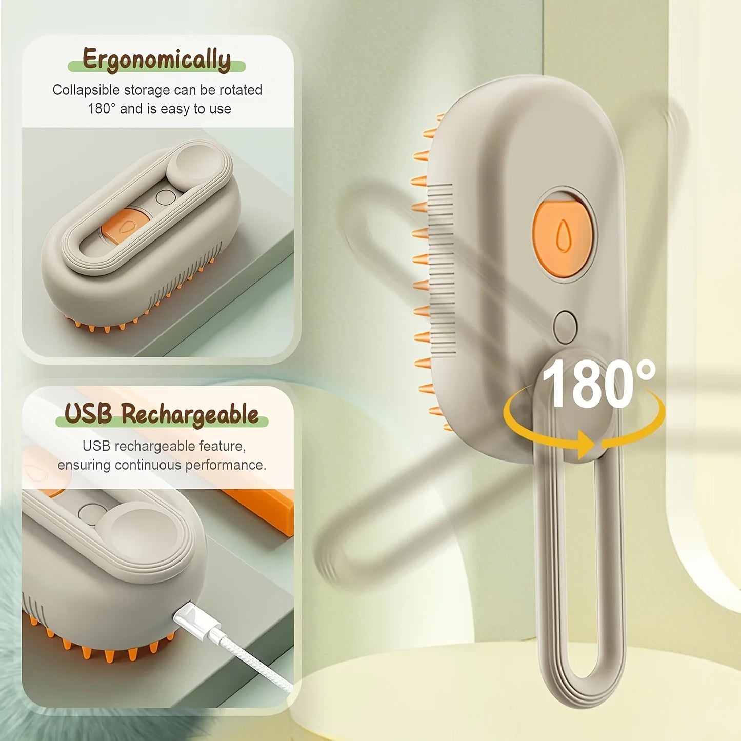 3-in-1 Self-Cleaning Pet Grooming Brush — Steam Spray & Shedding Control