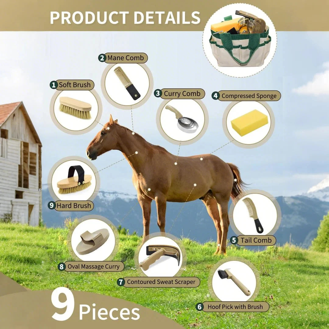 10-Piece Horse Grooming Kit with Tote Bag — Complete Grooming & Bathing Set | Perfect Horse Gift for Riders