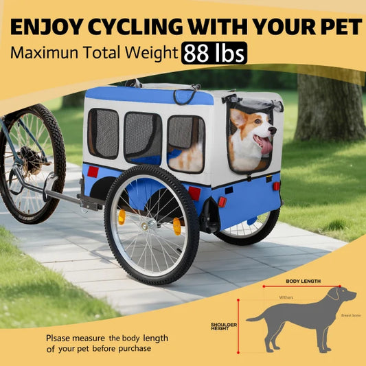 Folding Dog Bike Trailer — Lightweight Portable Pet Carrier with 20" Wheels & Steel Frame