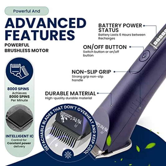 Cordless Dog & Cat Grooming Clipper Kit — Heavy Duty Rechargeable
