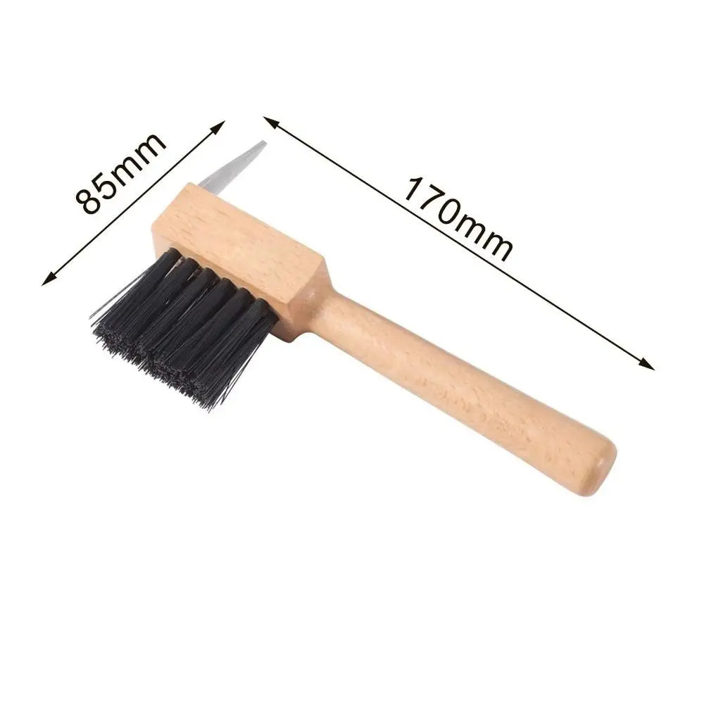 Horse Hoof Pick with Wooden Handle — Stainless Steel & Cleaning Brush