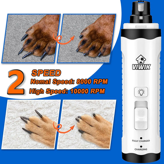 Electric Pet Nail Trimmer with Light — Quiet 2-Speed Grinder for Dogs & Cats
