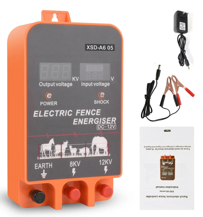 Electric Fence Energizer 2.5 Joule — 5-10KM Range, LCD Display, 12V for Livestock & Farm
