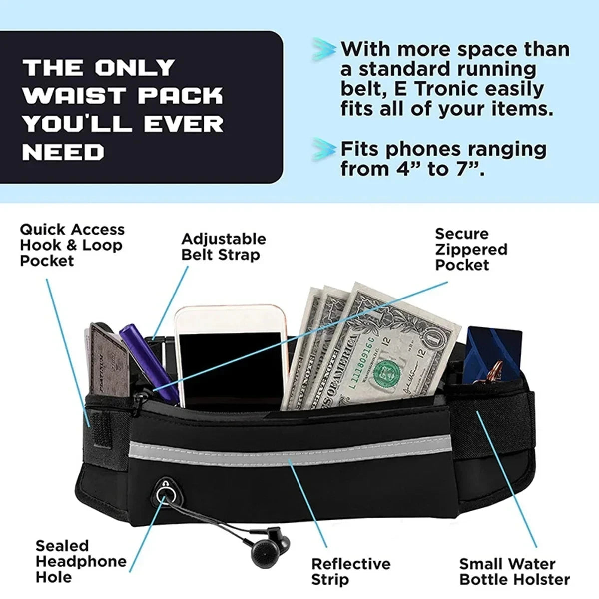 Hands-Free Dog Leash with Waist Bag — Reflective, Retractable, Elastic Belt