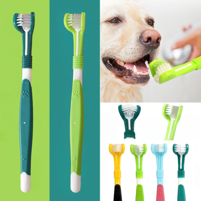 3-Sided Dog & Cat Toothbrush — Removes Bad Breath & Tartar