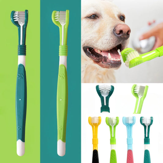 3-Sided Dog & Cat Toothbrush — Removes Bad Breath & Tartar