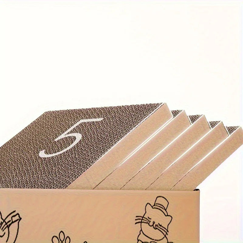 5-Pack Corrugated Cardboard Cat Scratch Boards — Double-Sided, Wear-Resistant Scratching Pads