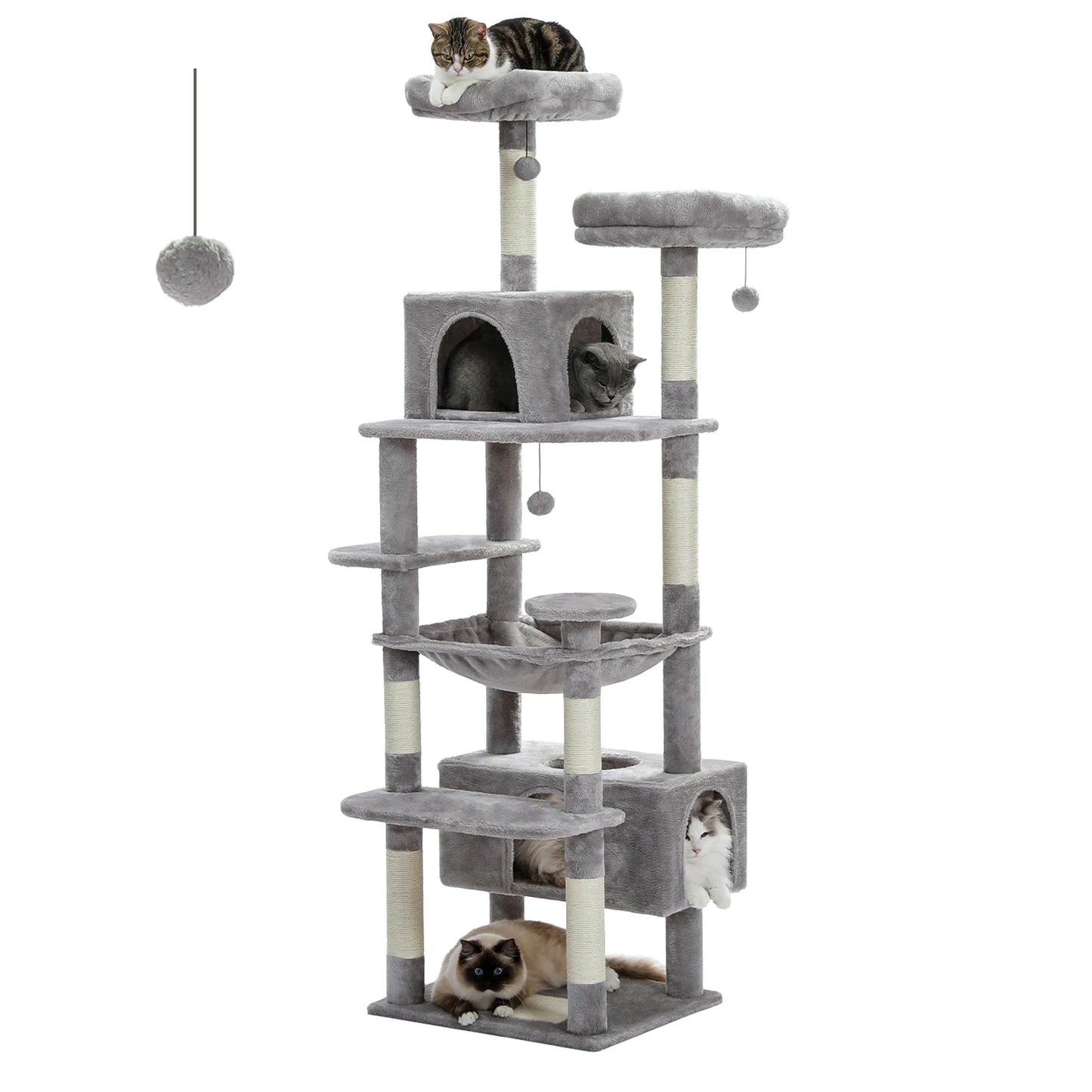 Large Cat Tree Tower — 72" 8-Level with Hammock, Condos & Sisal Posts