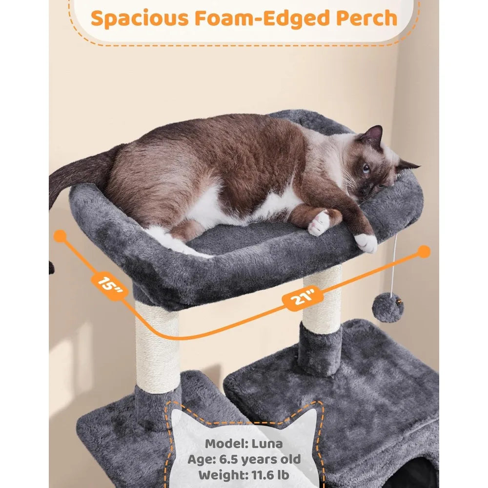 63" Multi-Level Cat Tree — Sisal Scratching Posts, Condo, Hammock & Dangling Ball