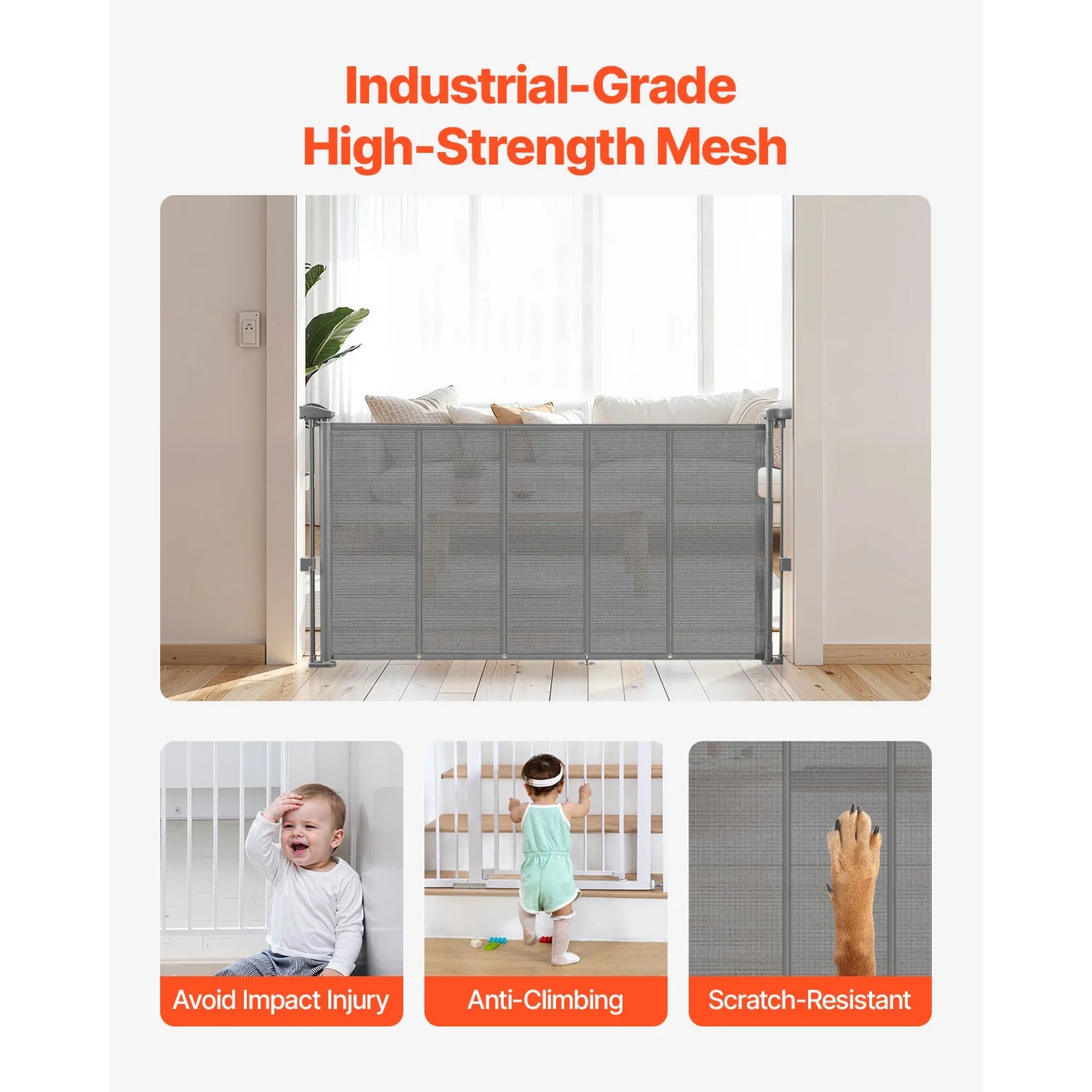 Retractable Pet Gate — Extends 55” to 110” Wide, 34” Tall, Easy to Install