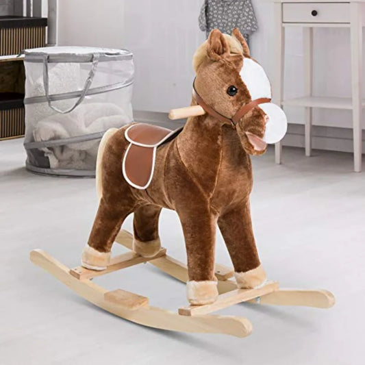 Plush Rocking Horse Ride-On with Realistic Sounds — Brown, Ages 3-12